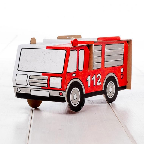 lever voorbeeld Banket Bouwpakket Brandweerwagen (3j+) Zelf te bouwen brandweerwagen van karton +  6 viltstiften Calafant - Kudzu eco webshop