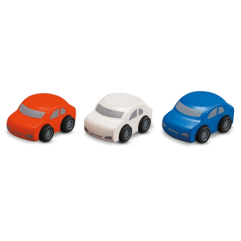 Ontdekking scheidsrechter Fractie Autootjes (3j+) Set van 3 autootjes gemaakt van rubberhout Plan Toys -  Kudzu eco webshop