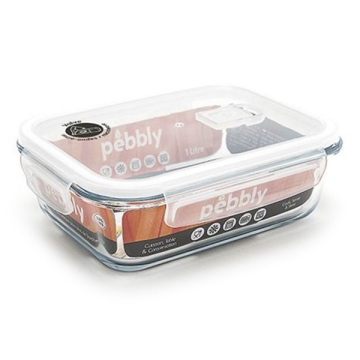 Pebbly Boîte de rangement / Plat à four en verre - 1 000 ml Plat à four en verre borosilicaté avec couvercle