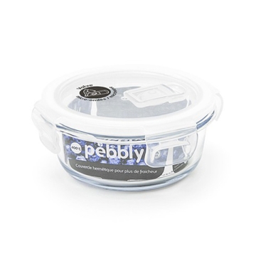 Pebbly Boîte de rangement ronde / plat de cuisson - 400 ml Plat de cuisson en verre borosilicaté avec couvercle