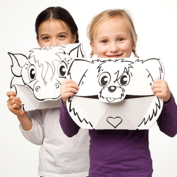 Calafant Masker Hond en Pony (3j+) Set van 2 maskers van blanco karton