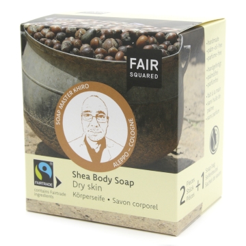 Fair Squared Zeep - Shea - Droge Huid (2) Set van 2 solide, parfumvrije zepen voor het lichaam met opbergzakje