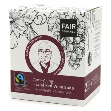 Fair Squared Nettoyant visage - Vin rouge - Peaux matures (2) Lot de 2 savons nettoyants solides et sans parfum pour le visage avec pochette de rangement