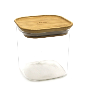Pebbly Opbergpot Glas met bamboe deksel 800 ml Glazen opbergpot met bamboe deksel