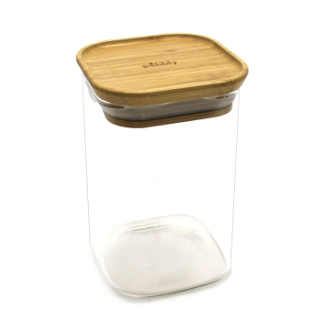 Pebbly Opbergpot Glas met bamboe deksel 1400 ml Glazen opbergpot met bamboe deksel