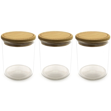 Pebbly Kruidenpotjes Bamboe Set van 3 kruidenpotjes van borosilicaatglas met bamboe deksel