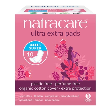 Natracare Maandverband Ultra Extra - Super (10 st., vleugels) Biologisch afbreekbare maandverbanden van bio-katoen en cellulose