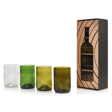Rebottled Drinkglas Tumbler Mix (4) Set van 4 drinkglazen van gerecycleerde wijnflessen