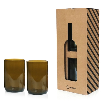Rebottled Verre à boire Tumbler marron (2) Lot de 2 verres à boire fabriqués à partir de bouteilles de vin recyclées
