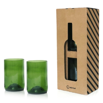 Rebottled Drinkglas Tumbler Groen (2) Set van 2 drinkglazen van gerecycleerde wijnflessen