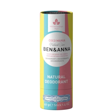 Ben&Anna Deostick Coco Mania Plantaardige deodorant in een kartonnen verpakking