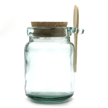 Ah Table Specerijpotje Glas - 0,25L Glazen opbergpotje met kurken deksel en houten scheplepel