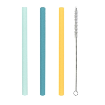 We Might Be Tiny Bubble Tea Rietjes + Schoonmaakborstel Set van 3 brede rietjes voor kinderen van voedselveilige silicone