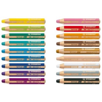 Stabilo Crayon de couleur Woody 3-en-1 Crayon de couleur XXL, crayon aquarelle et crayon gras en 1, en bois PEFC