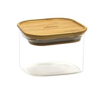 Pebbly Opbergpot Glas met bamboe deksel 500 ml Glazen opbergpot met bamboe deksel