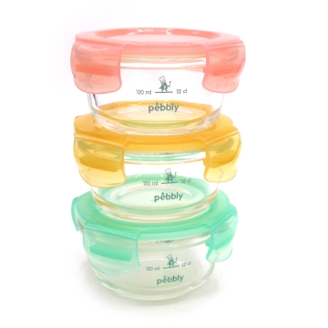 Pebbly Lot de 3 boîtes de rangement - 240 ml Lot de 3 boîtes de rangement en verre borosilicaté trempé avec couvercle coloré