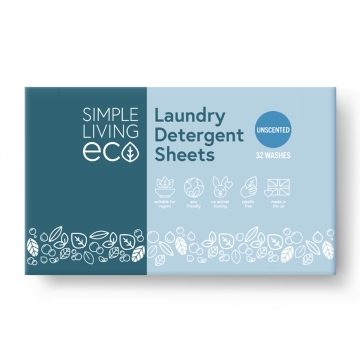 Simple Living Eco Wasstrips - Parfumvrij (32) Biologisch afbreekbare wasvellen ter vervanging van vloeibaar wasmiddel