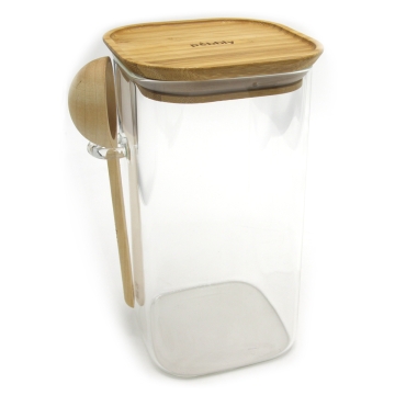 Pebbly Opbergpot met Lepel 1400 ml Glazen opbergpot met bamboe deksel en scheplepel