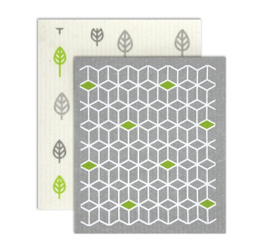 Eco Living Chiffons éponge compostables - Kubus (2) Lot de 2 éponges compostables aux jolis motifs