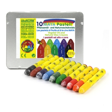 Okonorm Craies de cire (10) Lot de 10 crayons de cire 100 % naturels dans une boîte métallique