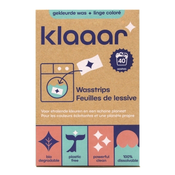 Klaaar Wasstrips - Gekleurde Was (40) PVA-vrije biologisch afbreekbare wasstrips ter vervanging van vloeibaar wasmiddel