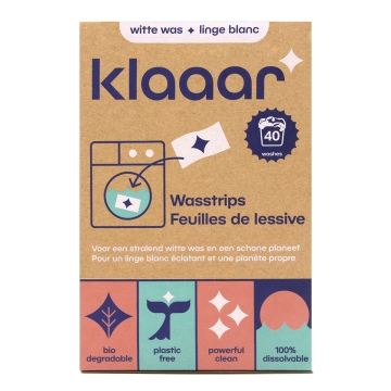 Klaaar Wasstrips - Witte Was (40) PVA-vrije biologisch afbreekbare wasvellen ter vervanging van vloeibaar wasmiddel