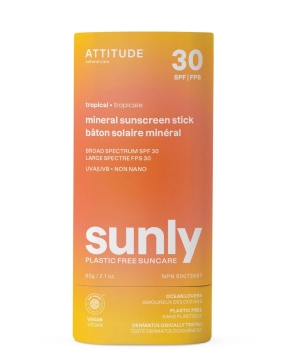 Attitude Minerale Zonnestick SPF 30 - Tropical Plasticvrije minerale zonnecrème met tropische geur