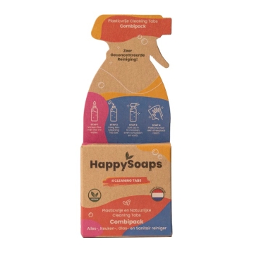 HappySoaps Pack combiné de pastilles nettoyantes (4) Lot de 4 pastilles pour nettoyant cuisine, nettoyant salle de bain, nettoyant vitres et nettoyant multi-usages