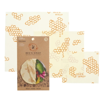 Bee's Wrap Lot de 3 tissus en cire d'abeille Alternative réutilisable au film alimentaire