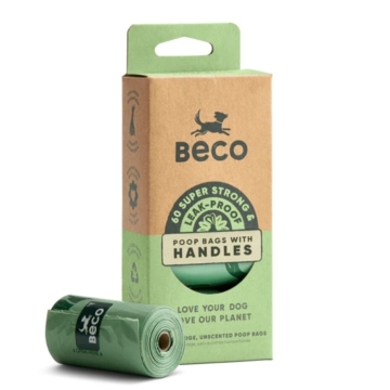 Beco Poepzakjes Recycled Handles 60 stuks 4 rollen hondenzakjes met handvatten van gerecycleerd plastic