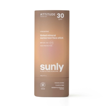 Attitude Getinte Zonnestick voor Gezicht SPF 30 Parfumvrije getinte zonnecrème in een kartonnen verpakking