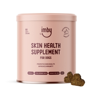 Imby Complément alimentaire pour la santé de la peau des chiens Complément alimentaire à base de plantes pour un pelage sain chez les chiens, développé par des vétérinaires