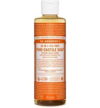 Dr. Bronner's Vloeibare Wonderzeep 0,24L - Tea Tree Multifunctionele zeep dat kan dienen als shampoo, lichaamszeep, wasmiddel, scheerschuim, ...