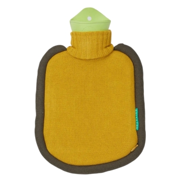 SUITE702 Warmwaterkruik Bumper Mini Mustard Kruik van natuurlijk rubber met gebreid hoesje van biokatoen