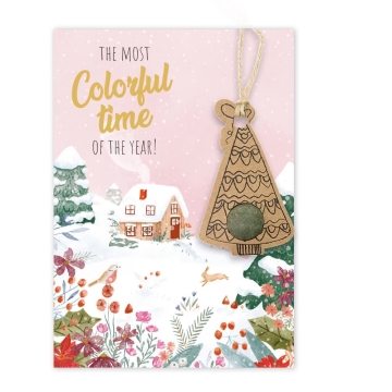 Blossombs The Most Colorful Time of the Year met zaadbommetje Wenskaart kerstmis met hanger en zaadbommetje