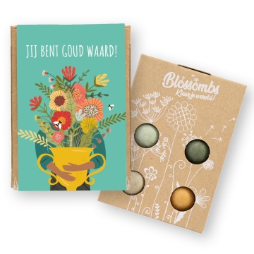 Blossombs Coffret cadeau Mini « Tu es de l'or » Coffret cadeau avec 4 Blossombs, « Jij Bent Goud Waard »
