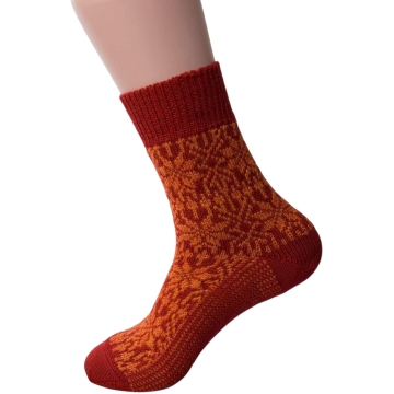 Hirsch Natur Noorse Ster Rood/Oranje 100% Biologische wollen sokken met GOTS label