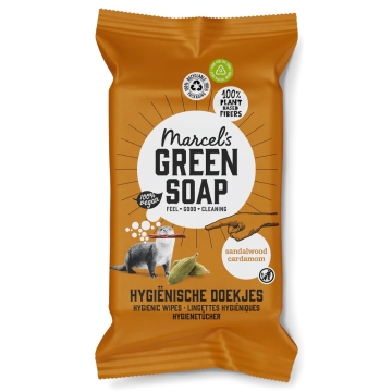 Marcel's Green Soap Lingettes de nettoyage hygiéniques au bois de santal et à la cardamome Lingettes hygiéniques pour la maison et les déplacements