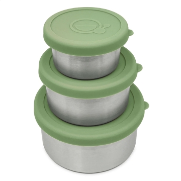 Smikkels RVS Snack- & Fruitdoosjes (3) Groen Set van 3 stapelbare RVS doosjes met silicone deksel
