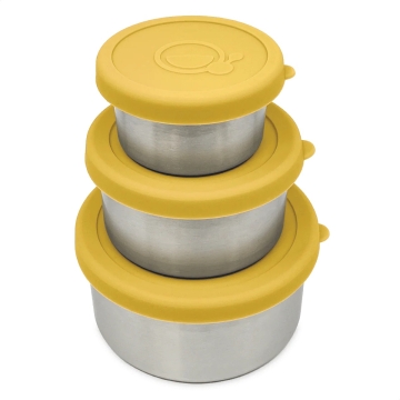 Smikkels Boîtes à snacks et à fruits en acier inoxydable (3) Jaune Lot de 3 boîtes empilables en acier inoxydable avec couvercle en silicone