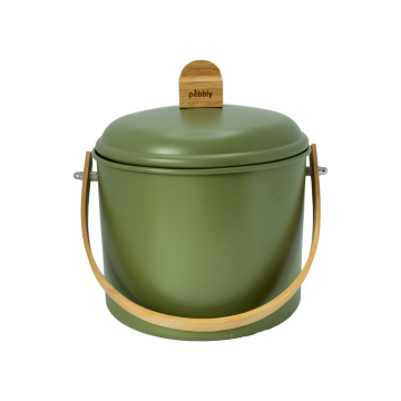 Pebbly Seau à compost 3,5 L vert olive Compostier d'intérieur en acier élégant avec filtre anti-odeurs