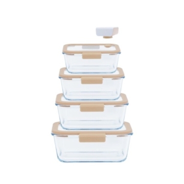Pebbly Lot de 4 boîtes de conservation/plats de cuisson avec pompe à vide Boîtes de conservation/plats de cuisson multifonctionnels en verre borosilicaté avec pompe à vide