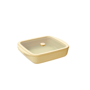 Pebbly Plat de cuisson avec couvercle en verre 1600 ml Carré Egg Shell Plat de cuisson carré/boîte de conservation avec fermeture hermétique, convient pour 3-4 personnes