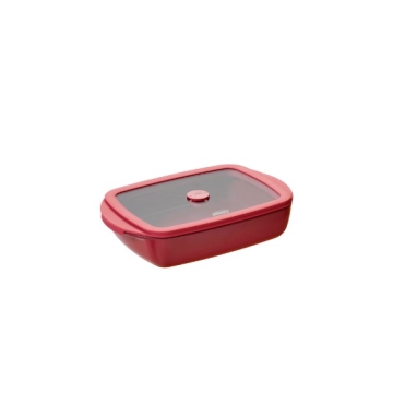 Pebbly Plat de cuisson avec couvercle en verre 800 ml Cherrywood Plat de cuisson rectangulaire/boîte de conservation avec fermeture hermétique, convient pour 1 à 2 personnes