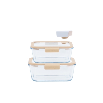 Pebbly Lot de 2 boîtes de conservation/plats de cuisson avec pompe à vide Boîtes de conservation/plats de cuisson multifonctionnels en verre borosilicaté avec pompe à vide