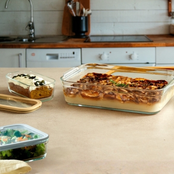 Pebbly Lot de 5 boîtes de conservation/plats de cuisson Boîtes de conservation/plats de cuisson empilables multifonctionnels en verre borosilicaté