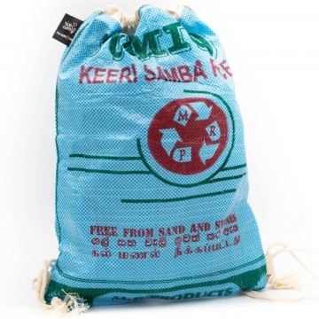 Fair Squared RICE & CARRY Upcycle Rugzak Fair Trade & Uniek - Blauw Duurzame Rugzak van Gerecycleerde Rijstzakken