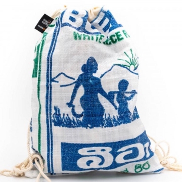 Fair Squared RICE & CARRY Upcycle Rugzak Fair Trade & Uniek - Wit Duurzame Rugzak van Gerecycleerde Rijstzakken
