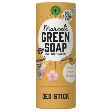 Marcel's Green Soap Déodorant en stick - Vanille et fleur de cerisier Crème déodorante au bicarbonate de soude, conditionnée dans un emballage en carton