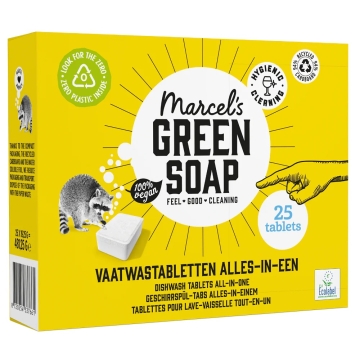 Marcel's Green Soap Pastilles pour lave-vaisselle (25) Pastilles végétales pour lave-vaisselle avec film biodégradable